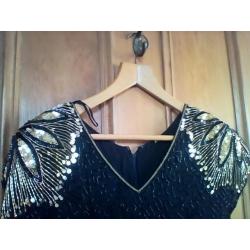 Black silk fully beaded evening dress approx size 10/12 see measurements below