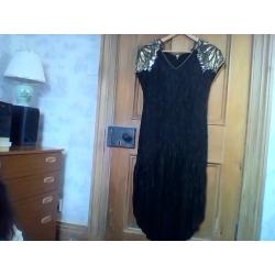 Black silk fully beaded evening dress approx size 10/12 see measurements below