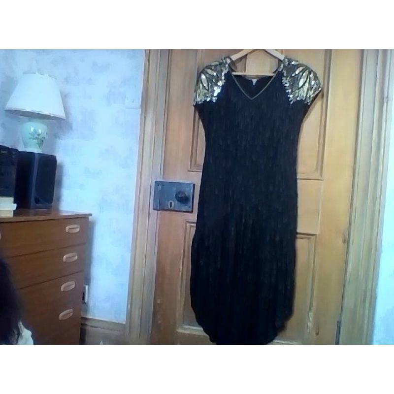 Black silk fully beaded evening dress approx size 10/12 see measurements below