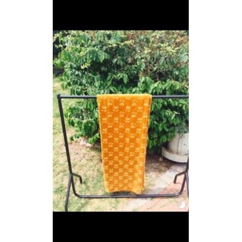 Vintage retro gold yellow velvet like flower curtains fabric bedroom living room shabby