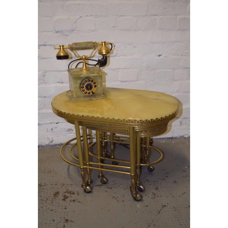 Nest of 3 gilt metal and onyx tables (DELIVERY AVAILABLE)