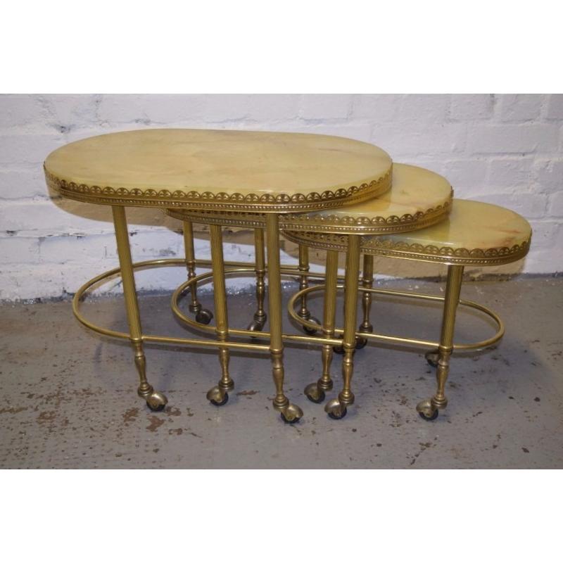 Nest of 3 gilt metal and onyx tables (DELIVERY AVAILABLE)