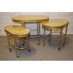 Nest of 3 gilt metal and onyx tables (DELIVERY AVAILABLE)