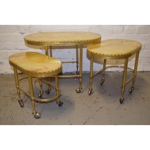 Nest of 3 gilt metal and onyx tables (DELIVERY AVAILABLE)