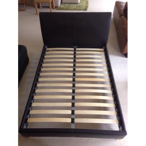 Chocolate faux leather double bed frame