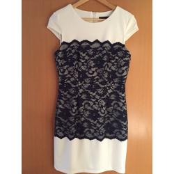 Absolutely & Faith fitted Cream Dress with Navy Floral Lace