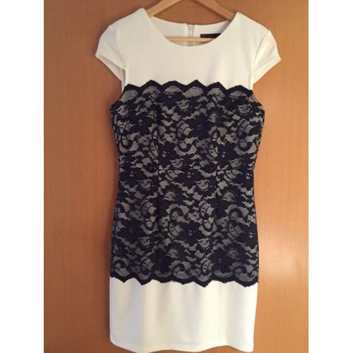 Absolutely & Faith fitted Cream Dress with Navy Floral Lace