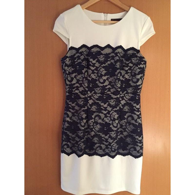 Absolutely & Faith fitted Cream Dress with Navy Floral Lace