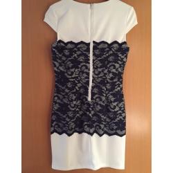 Absolutely & Faith fitted Cream Dress with Navy Floral Lace