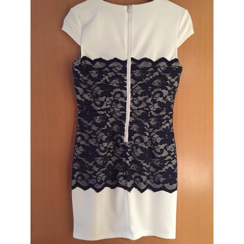 Absolutely & Faith fitted Cream Dress with Navy Floral Lace