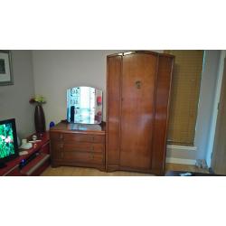 Vintage Wardrobe and Mirrored Chest of Drawers