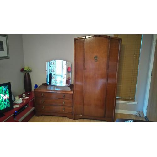 Vintage Wardrobe and Mirrored Chest of Drawers