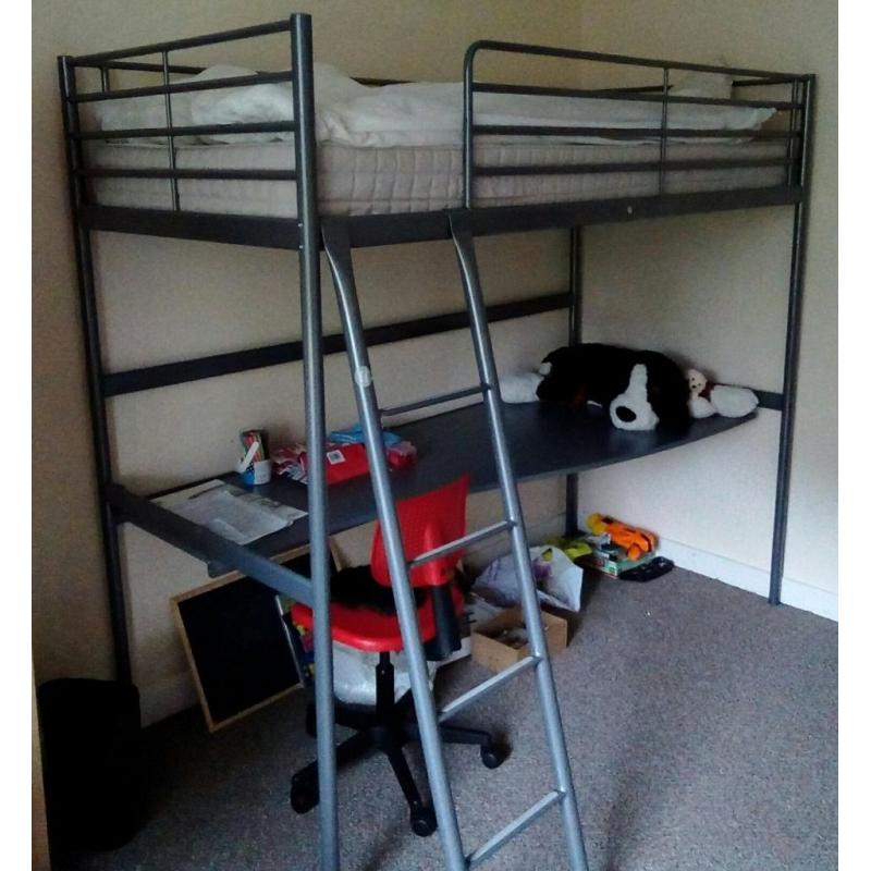 Svarta Loft bed with Svarta desktop optional hafslo mattress
