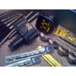 Various Drills, Dewalt Batteries, Tool Box