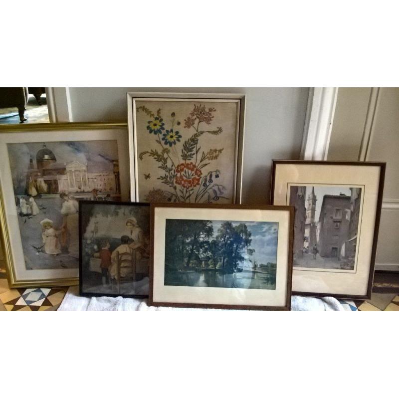 red /ruby/wine colour lamp shades 6, 5 lovely pictures in frames all different sizes