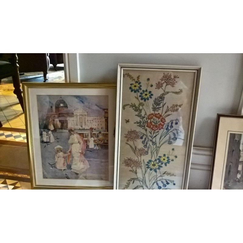 red /ruby/wine colour lamp shades 6, 5 lovely pictures in frames all different sizes