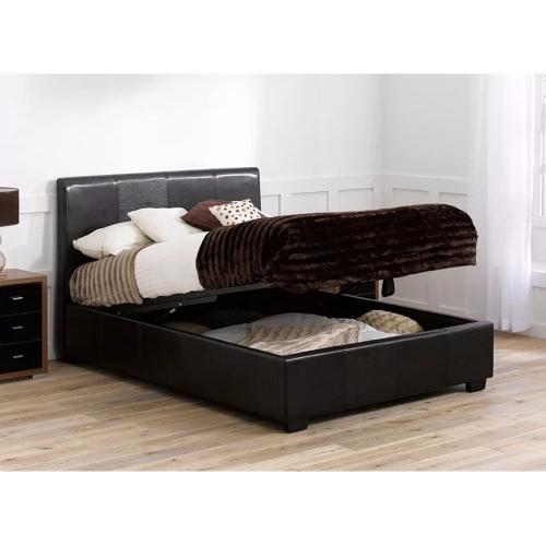 Vienna Double Ottoman Upholstered Brown Faux Leather Bed