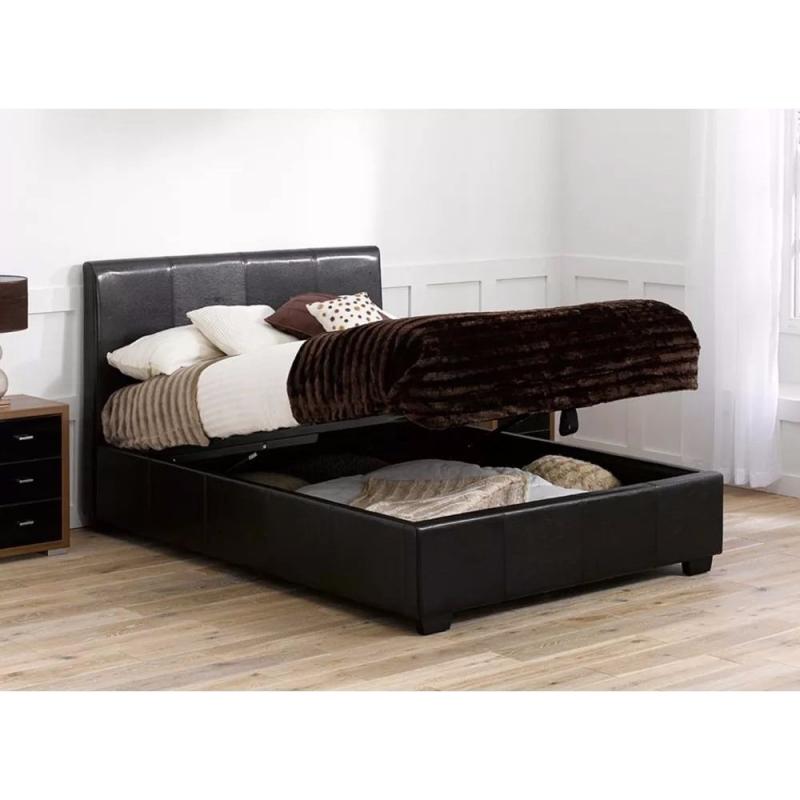 Vienna Double Ottoman Upholstered Brown Faux Leather Bed