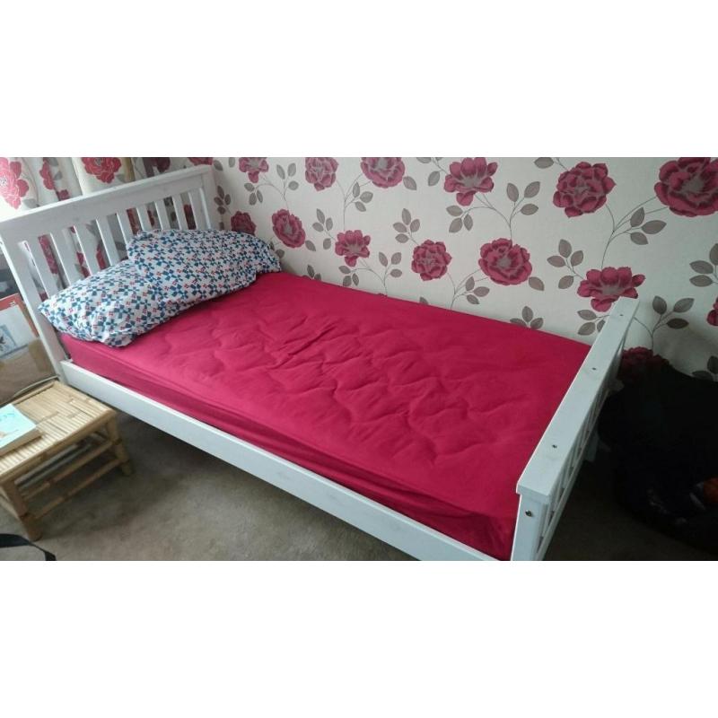 Lovely white single bed and matress