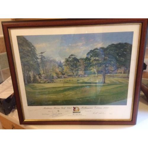 18/200 print of painting of Meldrum House golf course 18th Tee in 2000.