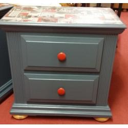 Pair of Quality American Soft & Hardwood Bedside Drawers - Painted and Decoupaged