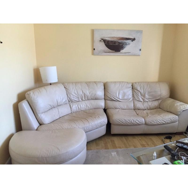 Natuzzi Cream Leather Sofa