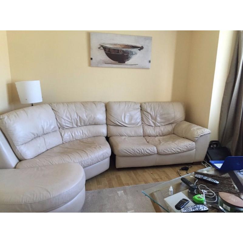 Natuzzi Cream Leather Sofa
