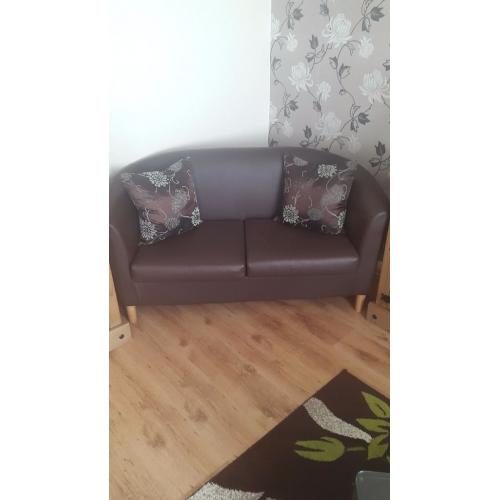 Brown faux leather double tub chair