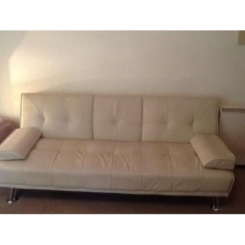 Two ivory Faux Leather Sofa Beds For Sale