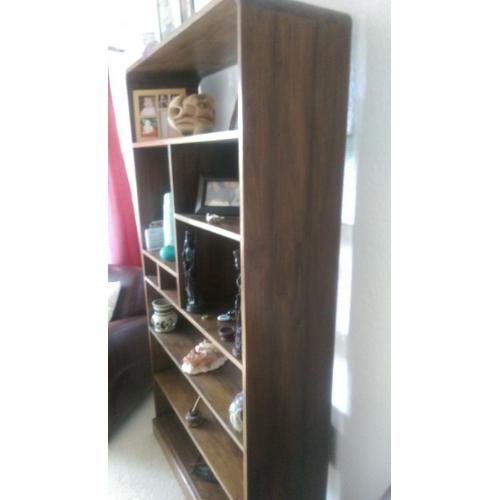 large wooden dark wood book case/display cabinet
