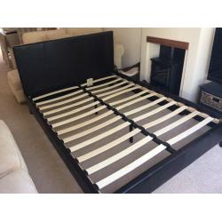 Faux chocolate brown leather double bed frame