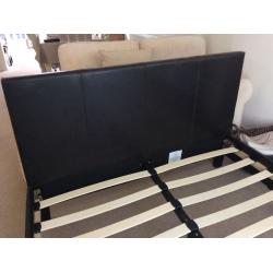 Faux chocolate brown leather double bed frame