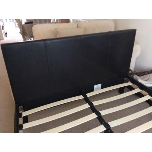 Faux chocolate brown leather double bed frame
