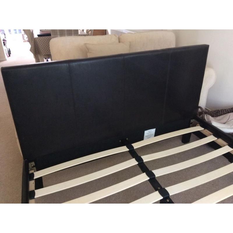 Faux chocolate brown leather double bed frame