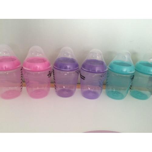 6 Coloured Tommee Tippee Bottles