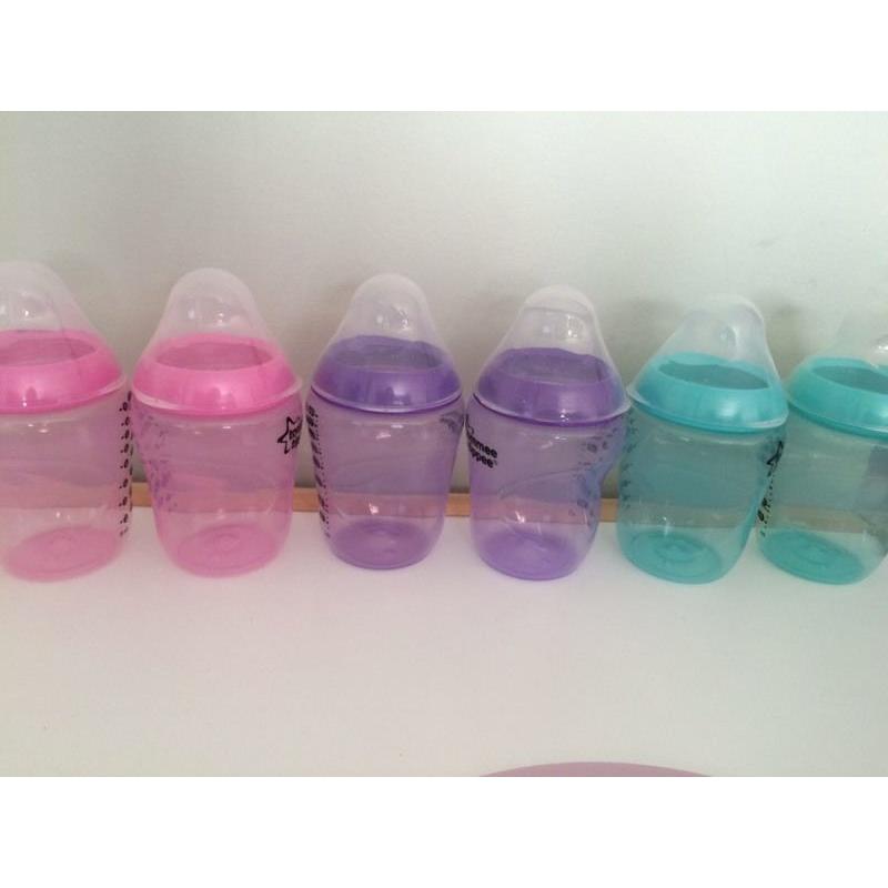 6 Coloured Tommee Tippee Bottles