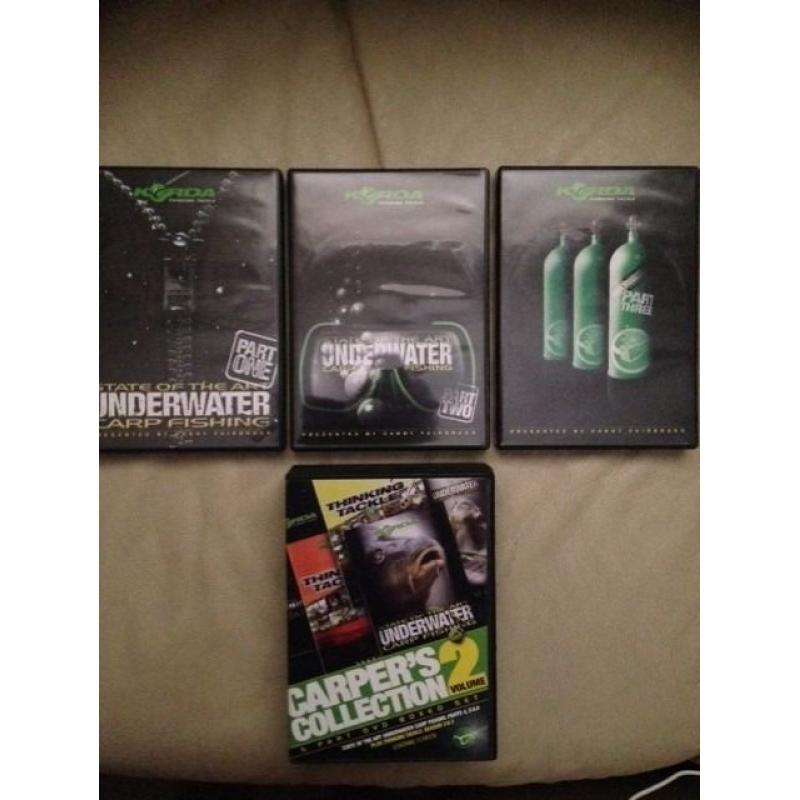Korda underwater fishing parts 1,2,3,4,5,6 PLUS Thinking Tackle seasons 2,3 ..all genuine dvd's