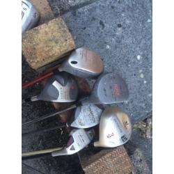 Selection of golf clubs & Drivers. Golf bag and trolley. Good condition.