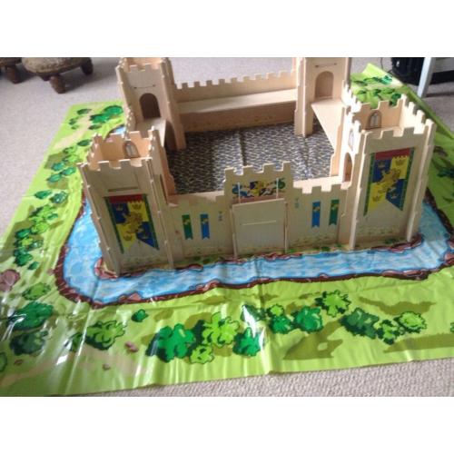 Wooden castle with working drawbridge