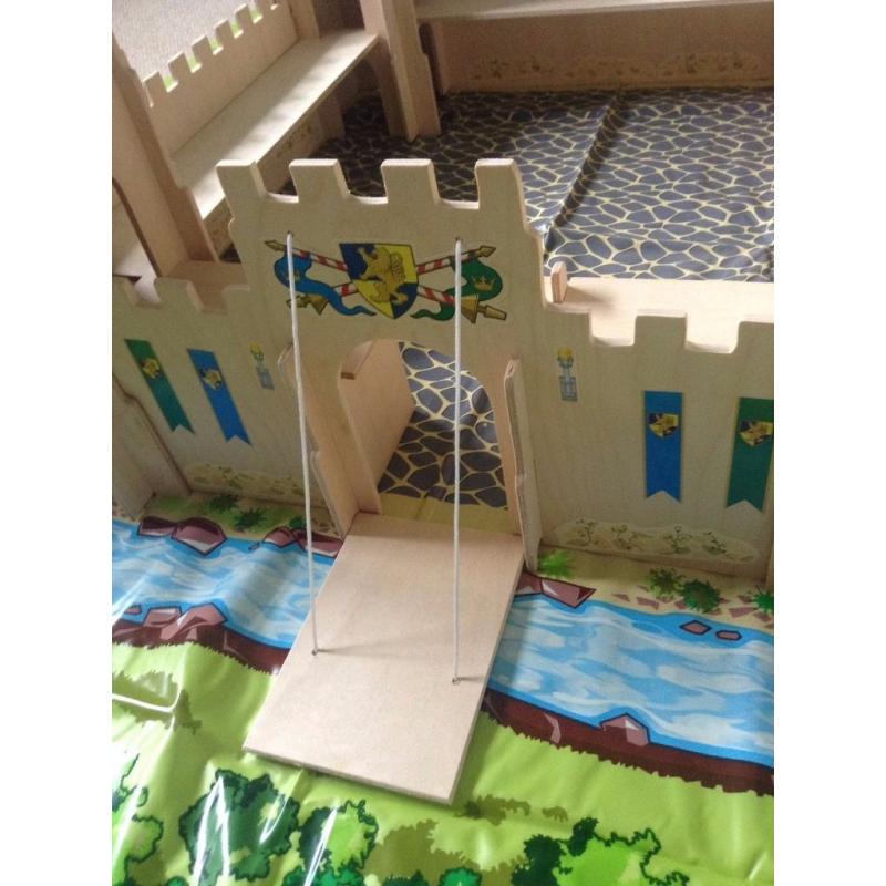 Wooden castle with working drawbridge