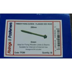TIMBER FIXING SCREWS - FLANGED HEX HEAD - GREEN 200mm x 50