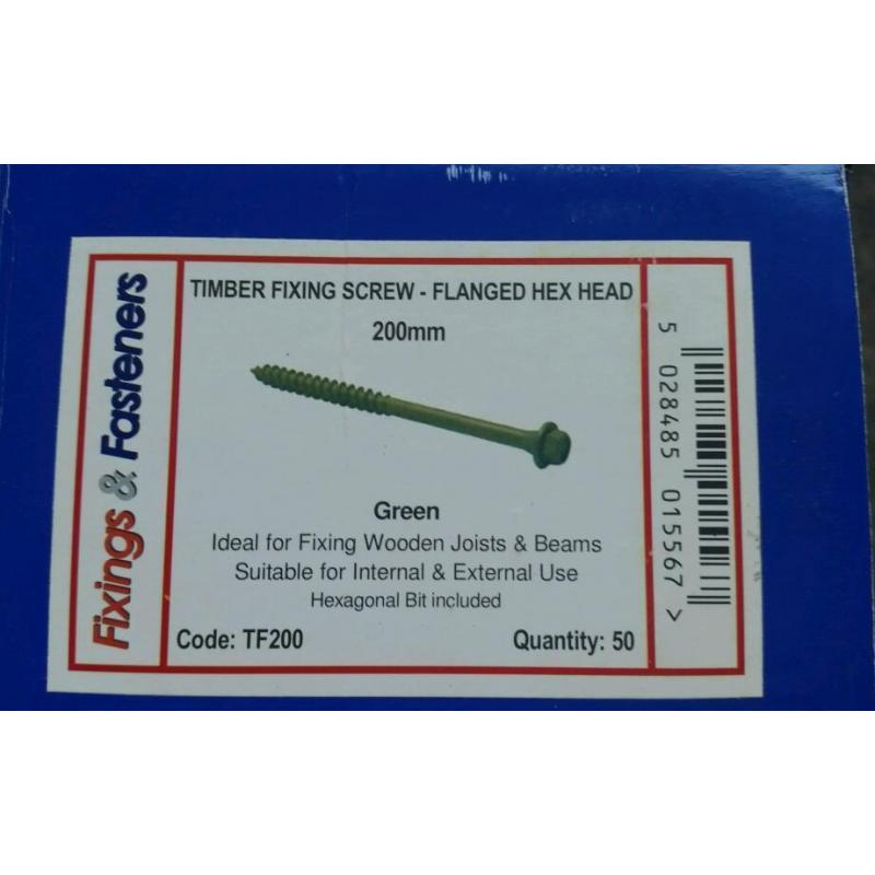 TIMBER FIXING SCREWS - FLANGED HEX HEAD - GREEN 200mm x 50