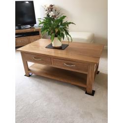 Solid teak coffee table ,tv unit,nest of 3 tables and lamp table.