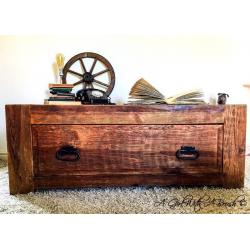 Antique Rustic Oak Chest with Drawer Coffee Table