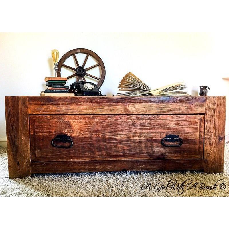 Antique Rustic Oak Chest with Drawer Coffee Table