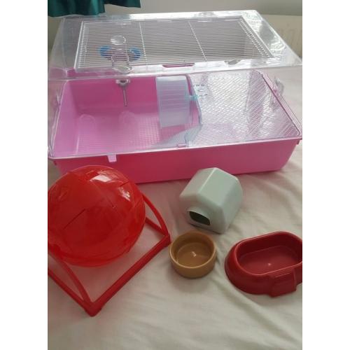 LARGE PINK BASE HAMSTER CAGE WITH LOTS OF ACCESSORIES