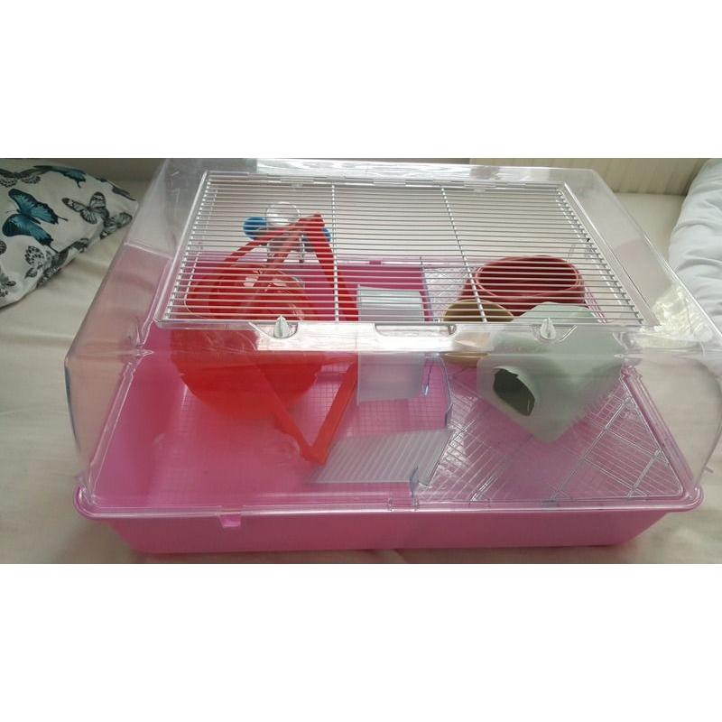 LARGE PINK BASE HAMSTER CAGE WITH LOTS OF ACCESSORIES