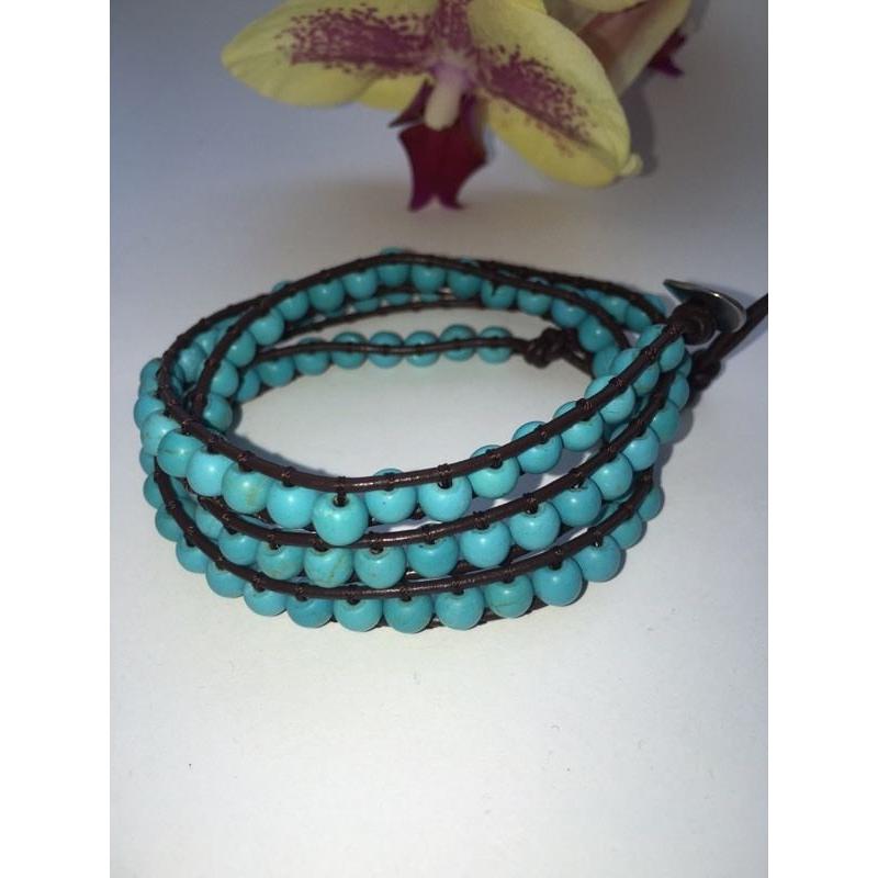 Natural Turquoise and Leather Bracelet
