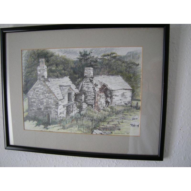 PENCIL SKETCH OF A DERELICT FARMHOUSE NEAR CAPEL CURIG