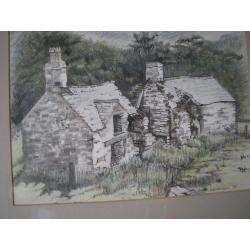PENCIL SKETCH OF A DERELICT FARMHOUSE NEAR CAPEL CURIG